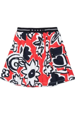 Skirts>MARNI All-over Blossom fleece skirt red