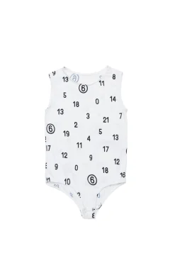 T-Shirts | Logomania>MM6 MAISON MARGIELA Allover Numeric logo stretch jersey bodysuit white