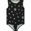 T-Shirts | Logomania>MM6 MAISON MARGIELA Allover Numeric logo stretch jersey bodysuit black