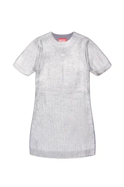 Dresses>DIESEL All-over mylar ribbed dress silver
