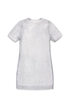 Dresses>DIESEL All-over mylar ribbed dress silver