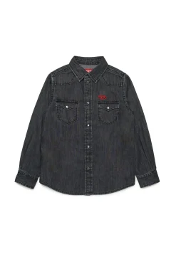 Denim-Mania | Denim-Mania>DIESEL Black denim shirt branded with Oval D logo Denim Black