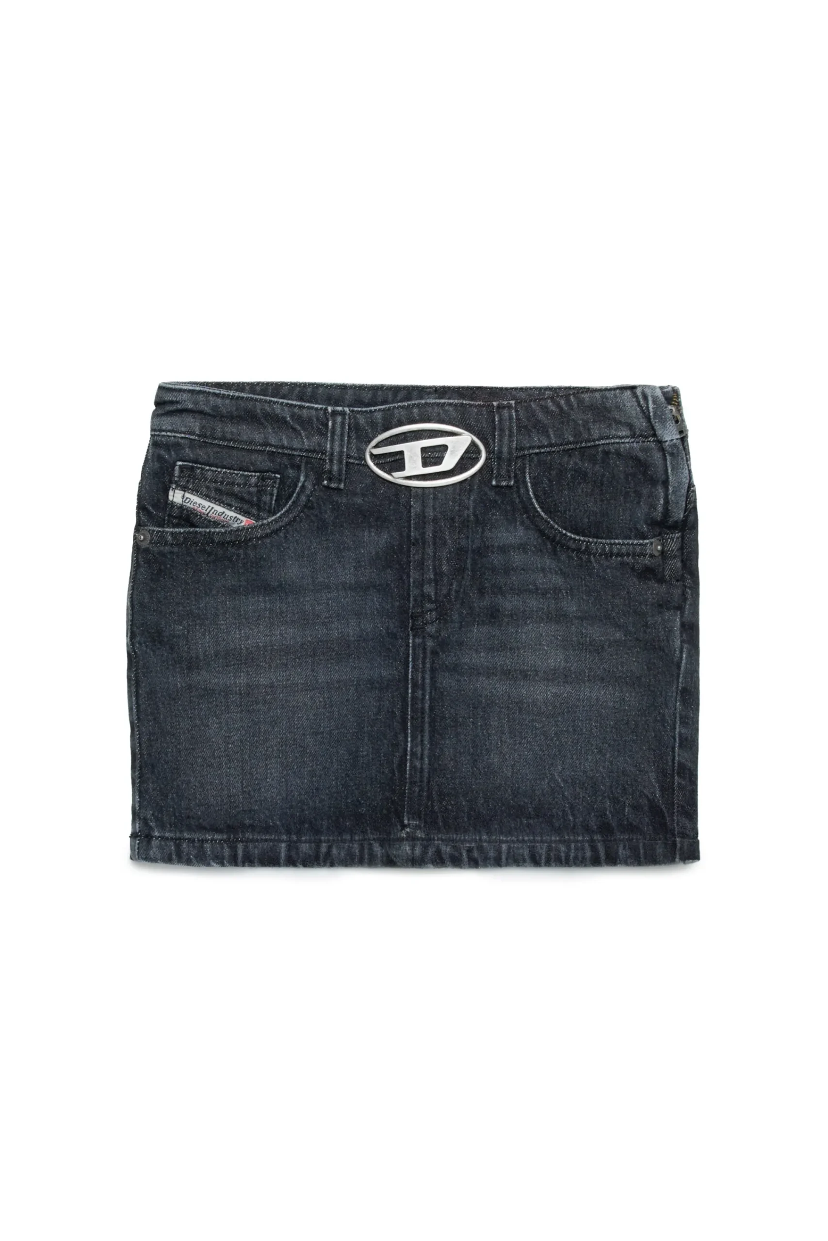 Skirts | Denim-Mania>DIESEL Black shaded denim skirt with metal plate Denim Black