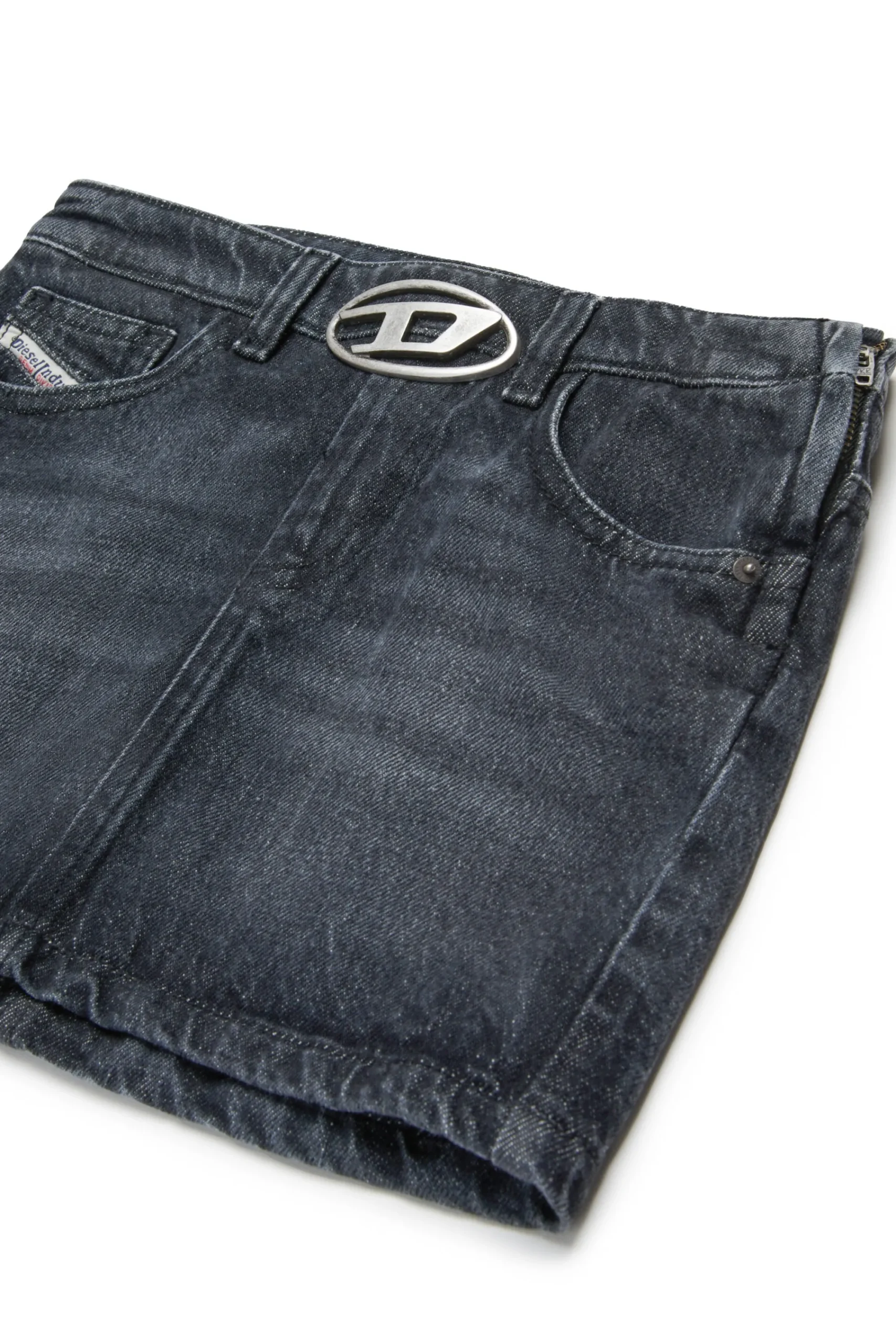 Skirts | Denim-Mania>DIESEL Black shaded denim skirt with metal plate Denim Black