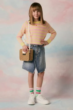 Skirts | Denim-Mania>MM6 MAISON MARGIELA Blue shaded denim skirt with color spots blue denim