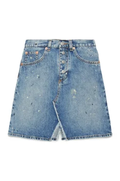 Skirts | Denim-Mania>MM6 MAISON MARGIELA Blue shaded denim skirt with color spots blue denim