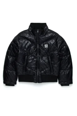 Jackets And Padded Jackets>DIESEL Bomber down jacket with allover print and patches black