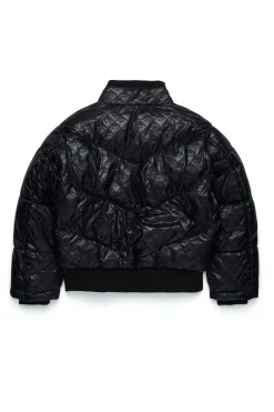Jackets And Padded Jackets>DIESEL Bomber down jacket with allover print and patches black