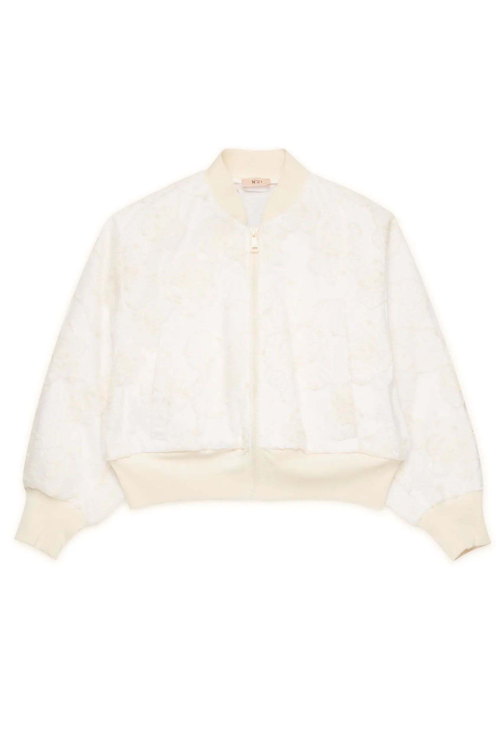 Jackets And Padded Jackets | Party Looks>N°21 Bomber jacket with embroidered organza flowers creamy white