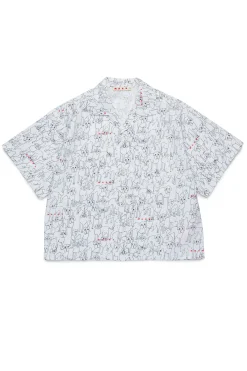 Shirts | Shirts>MARNI Bowling shirt in allover poplin Joy white