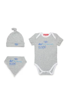 Newborn (0-12M) | Oval D By Diesel>DIESEL Box Kit in micro ribbing branded with Oval D logo grey melange
