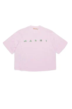 T-Shirts>MARNI Branded cropped T-shirt light pink