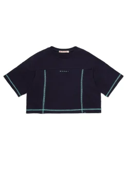 T-Shirts | Activewear>MARNI Branded cropped T-shirt blue navy