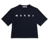 T-Shirts>MARNI Branded cropped T-shirt blue navy