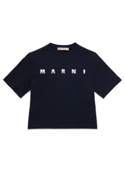 T-Shirts>MARNI Branded cropped T-shirt blue navy