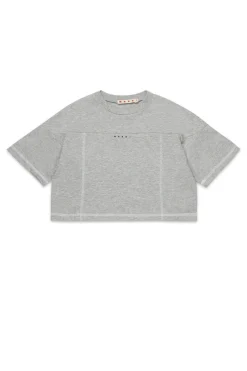 T-Shirts | Activewear>MARNI Branded cropped T-shirt inox gray melange