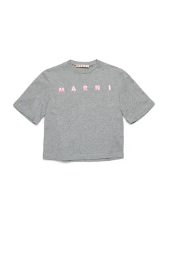 T-Shirts>MARNI Branded cropped T-shirt inox gray melange