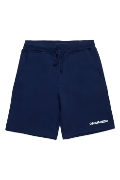 Activewear | Activewear>DSQUARED2 Branded fleece shorts dark blue