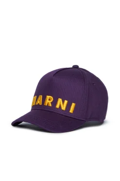 Hats And Caps | Logomania>MARNI Branded gabardine baseball cap violet