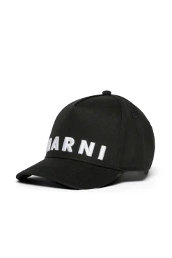 Hats And Caps | Logomania>MARNI Branded gabardine baseball cap black