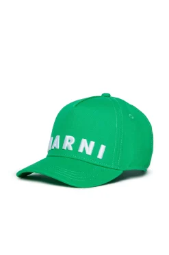 Hats And Caps | Logomania>MARNI Branded gabardine baseball cap pastel green