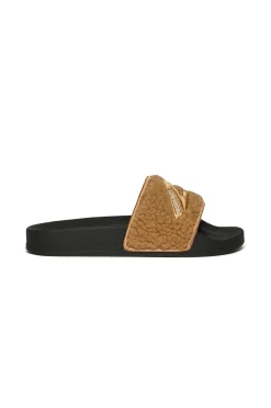 Slippers And Sandals | Slippers And Sandals>DSQUARED2 Branded teddy slides warm camel