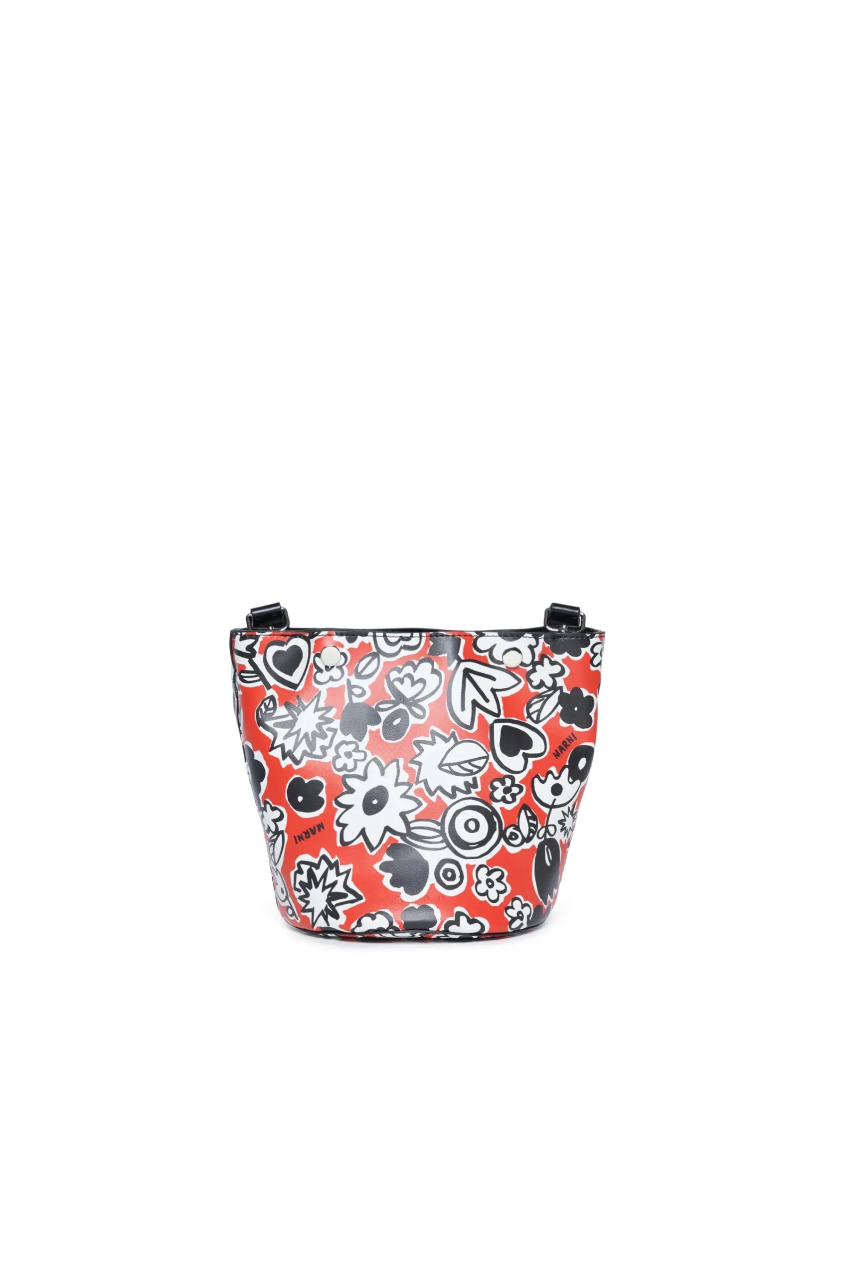 Bags And Backpacks>MARNI Bucket bag in fake leather with all-over Blossom red