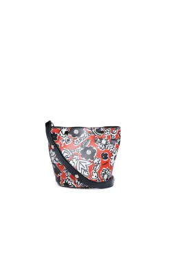 Bags And Backpacks>MARNI Bucket bag in fake leather with all-over Blossom red