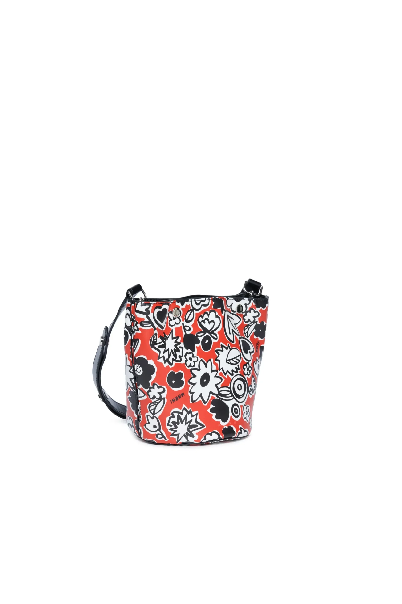 Bags And Backpacks>MARNI Bucket bag in fake leather with all-over Blossom red
