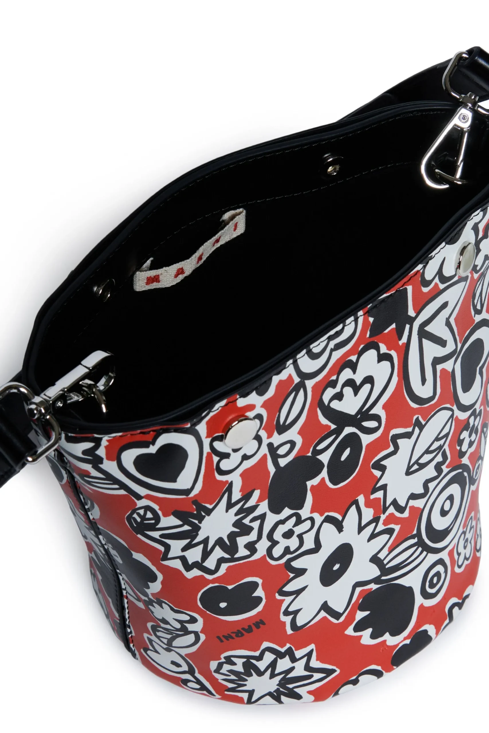 Bags And Backpacks>MARNI Bucket bag in fake leather with all-over Blossom red