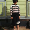 Knitwear | Knitwear>MARNI Cable-knit pullover with Promenade pattern blue navy