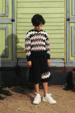 Knitwear | Knitwear>MARNI Cable-knit pullover with Promenade pattern blue navy