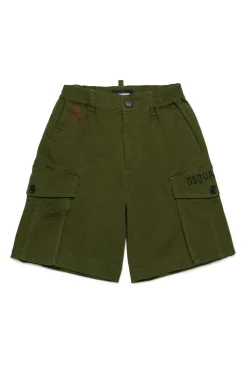 Shorts>DSQUARED2 Cargo shorts with Passport graphics dark olive green