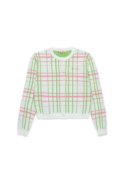 Knitwear>MARNI Check allover knit cardigan milk