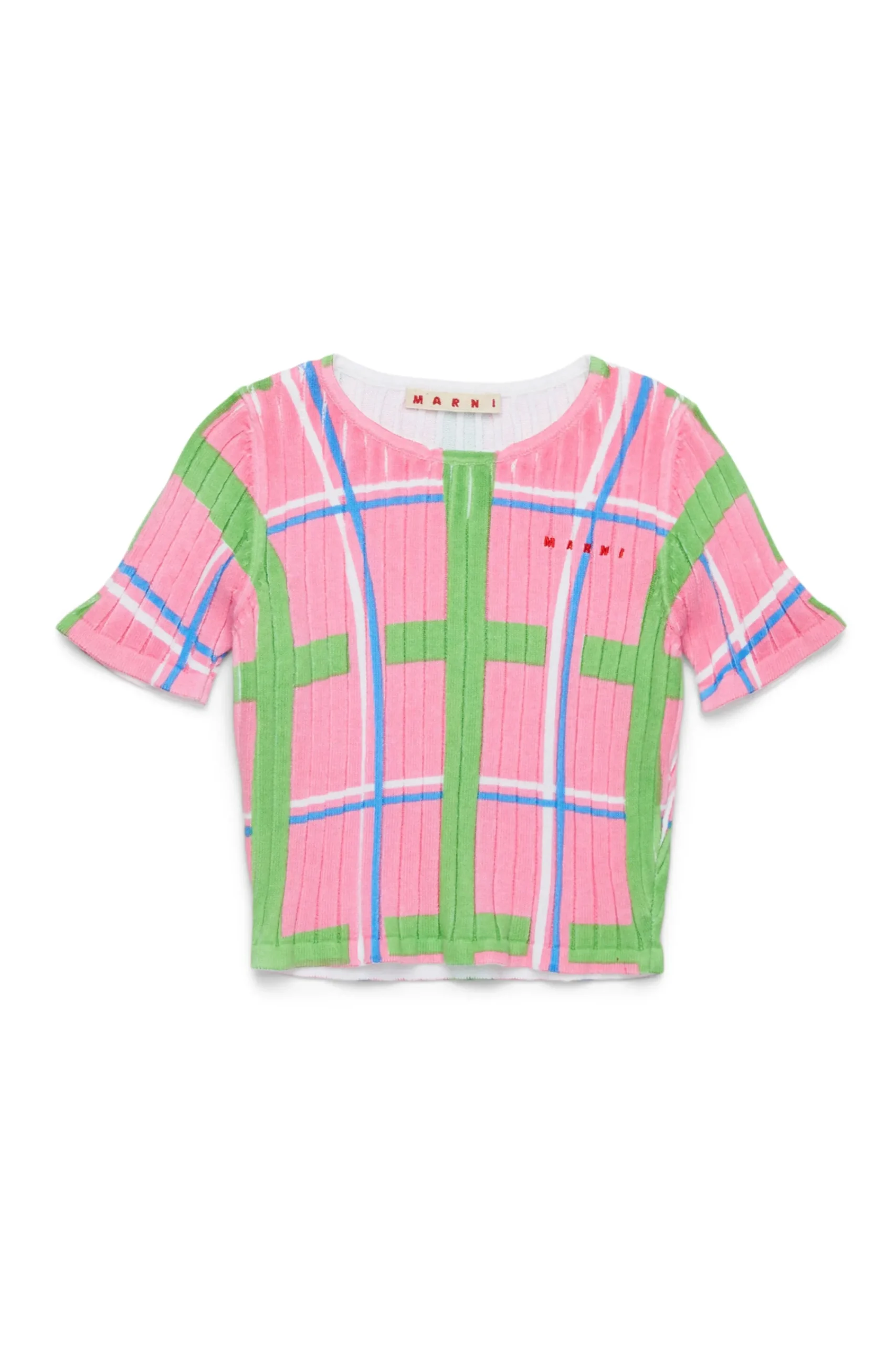 Knitwear>MARNI Check allover ribbed knit top begonia pink