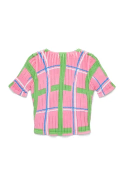 Knitwear>MARNI Check allover ribbed knit top begonia pink