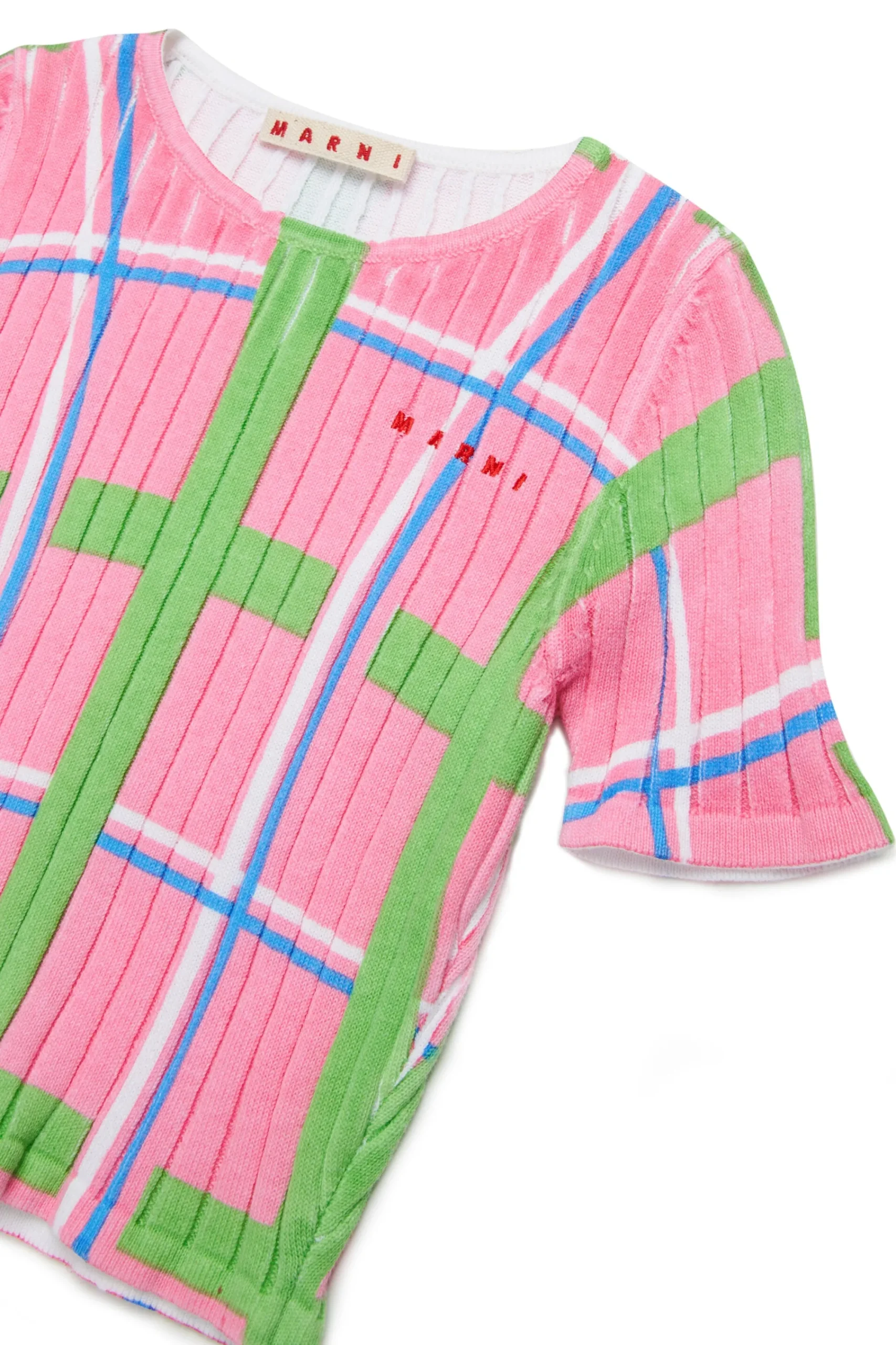 Knitwear>MARNI Check allover ribbed knit top begonia pink