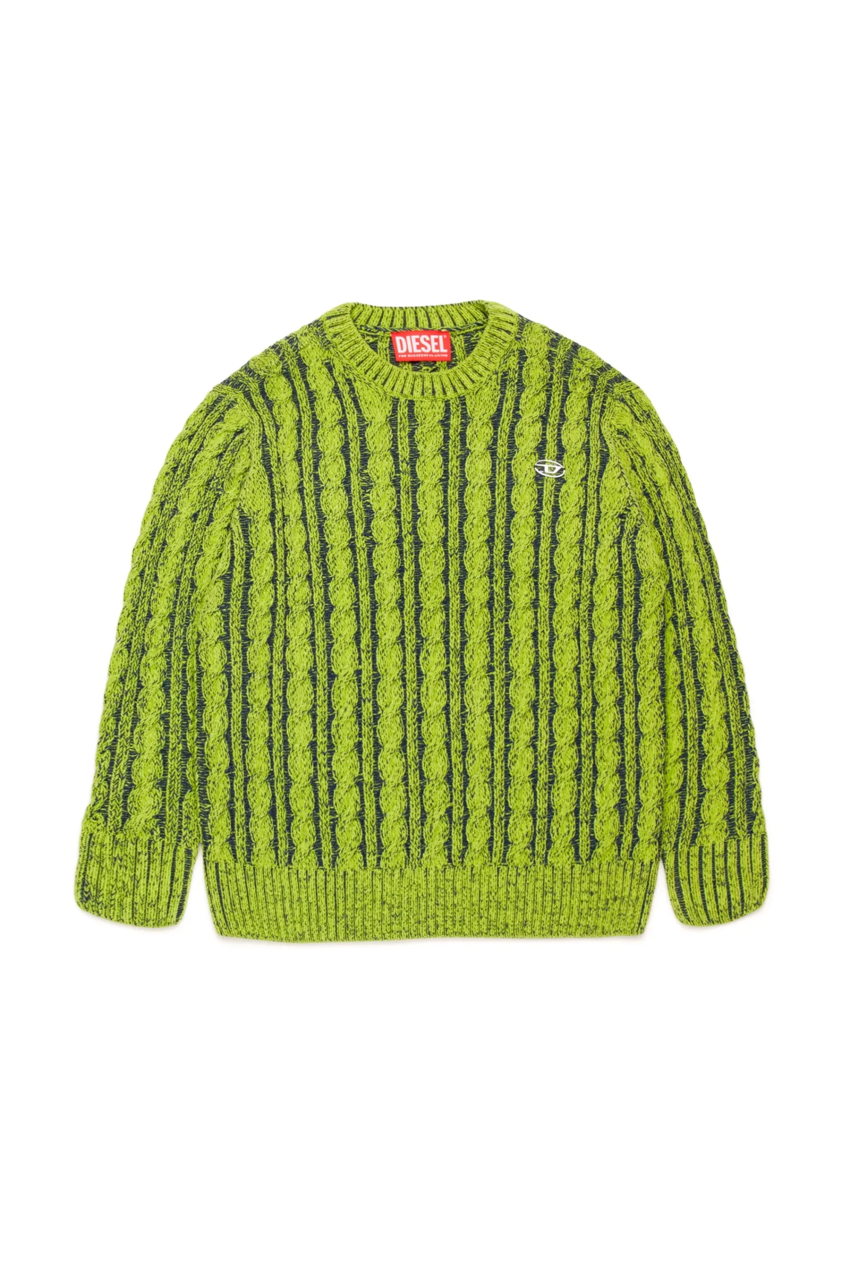 Knitwear | Knitwear>DIESEL Chenille-blend pullover with braids and ribbing slime green