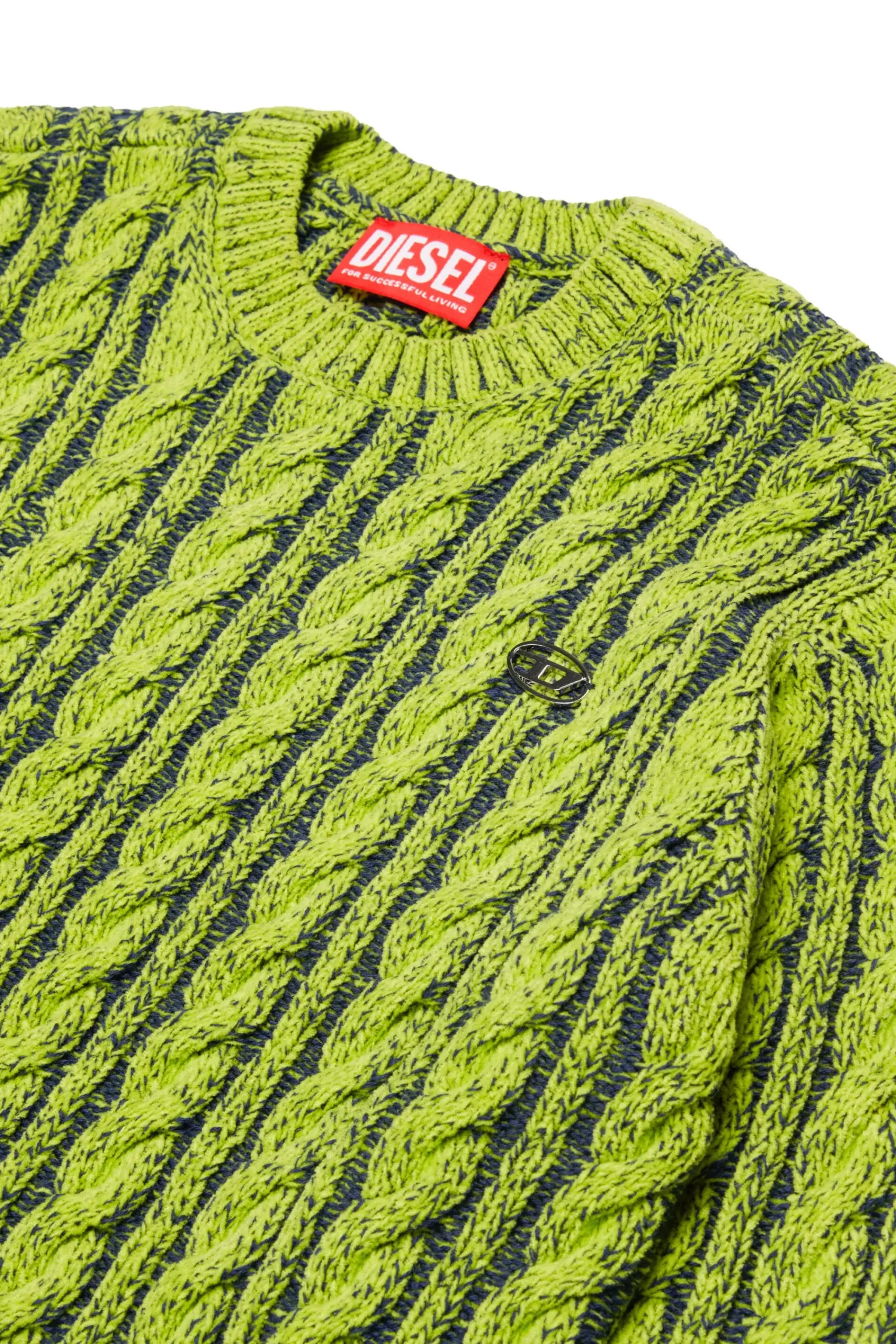 Knitwear | Knitwear>DIESEL Chenille-blend pullover with braids and ribbing slime green