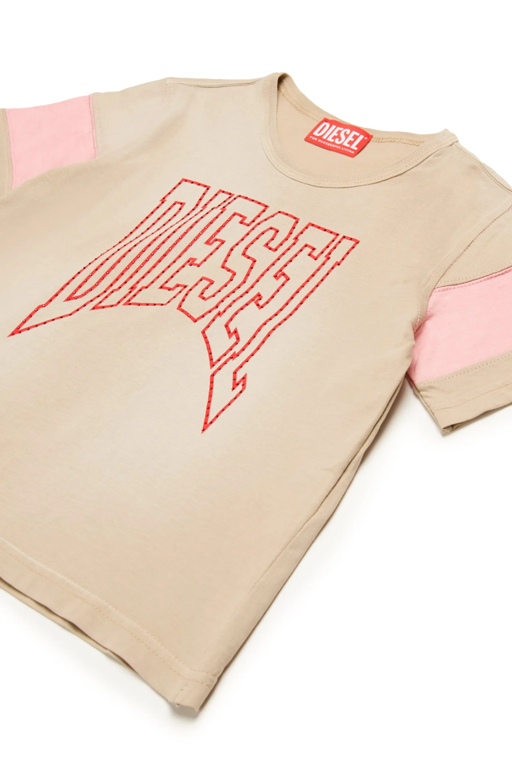 T-Shirts | Logomania>DIESEL Colorblock T-shirt with graphics beige