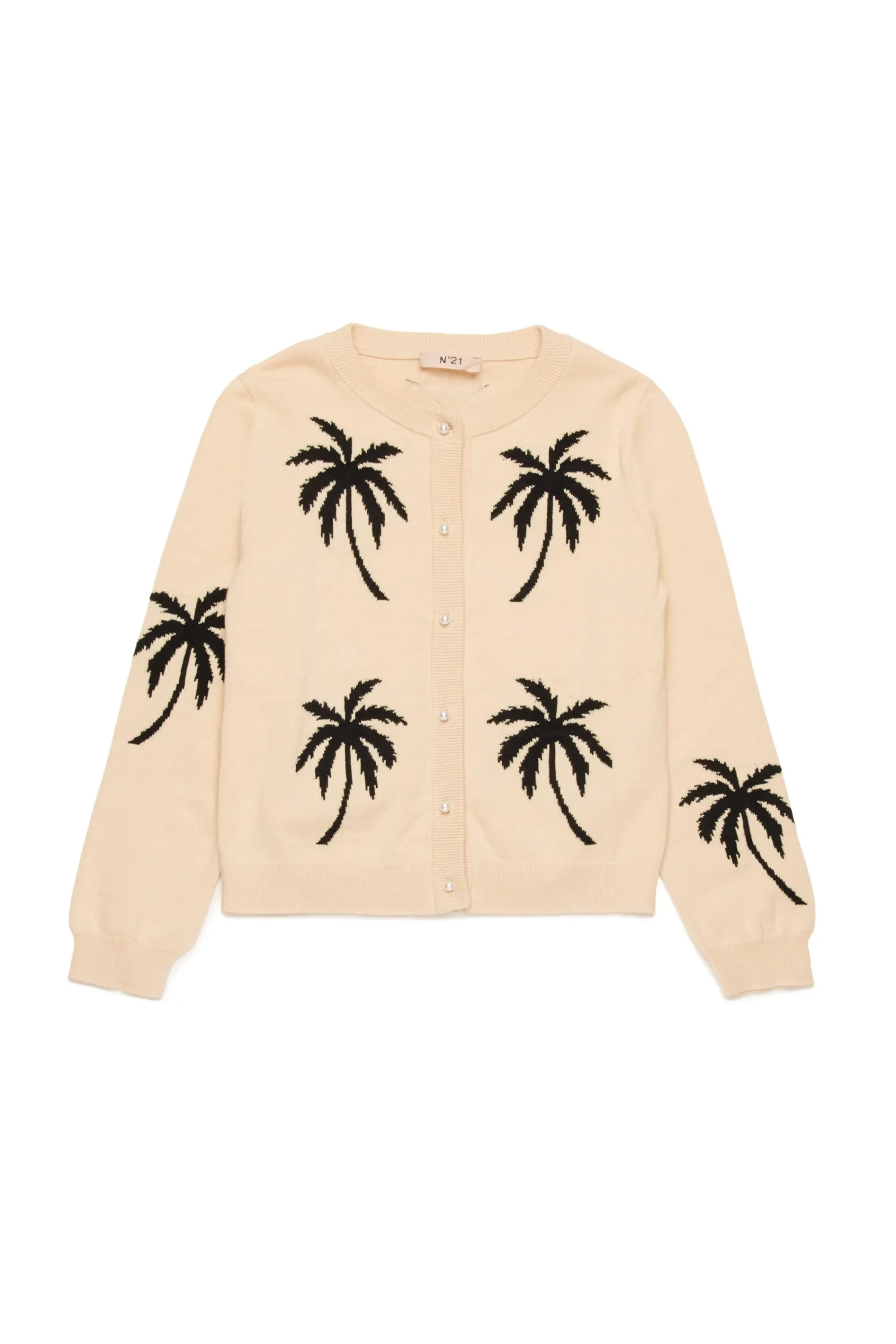 Knitwear>N°21 Cotton cardigan with inlay Palm trees creamy white