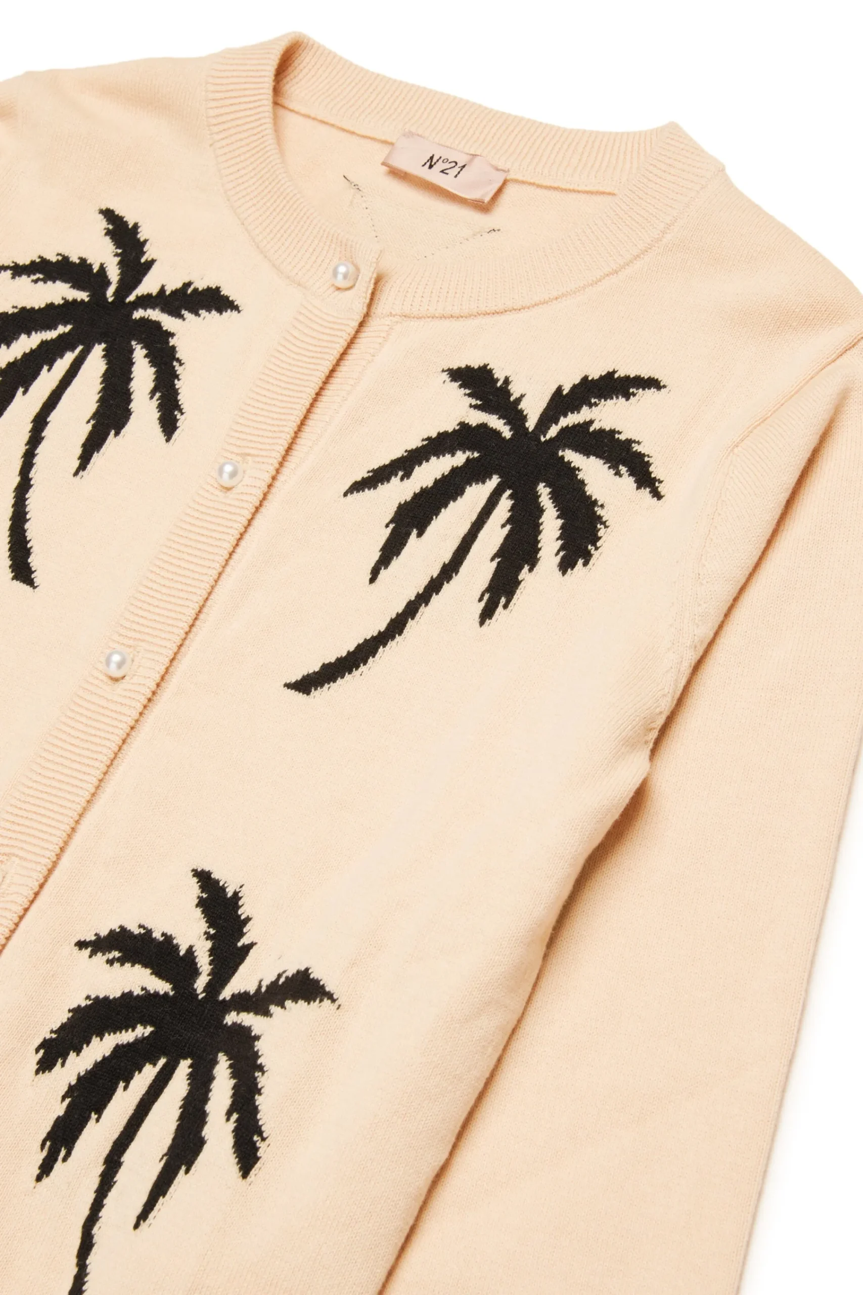 Knitwear>N°21 Cotton cardigan with inlay Palm trees creamy white