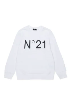 Sweatshirts | Sweatshirts>N°21 Cotton crew-neck sweatshirt with logo white