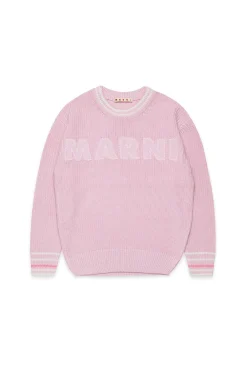 Knitwear | Logomania>MARNI Cotton pullover with Mended patch light pink