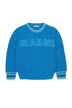 Logomania | Logomania>MARNI Cotton pullover with Mended patch medium bluette