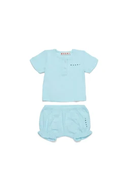 Newborn (0-12M)>MARNI Cotton suit branded with logo placid blue