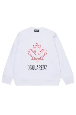 Sweatshirts | Logomania>DSQUARED2 Crew-neck sweatshirt with Maple Leaf outline white