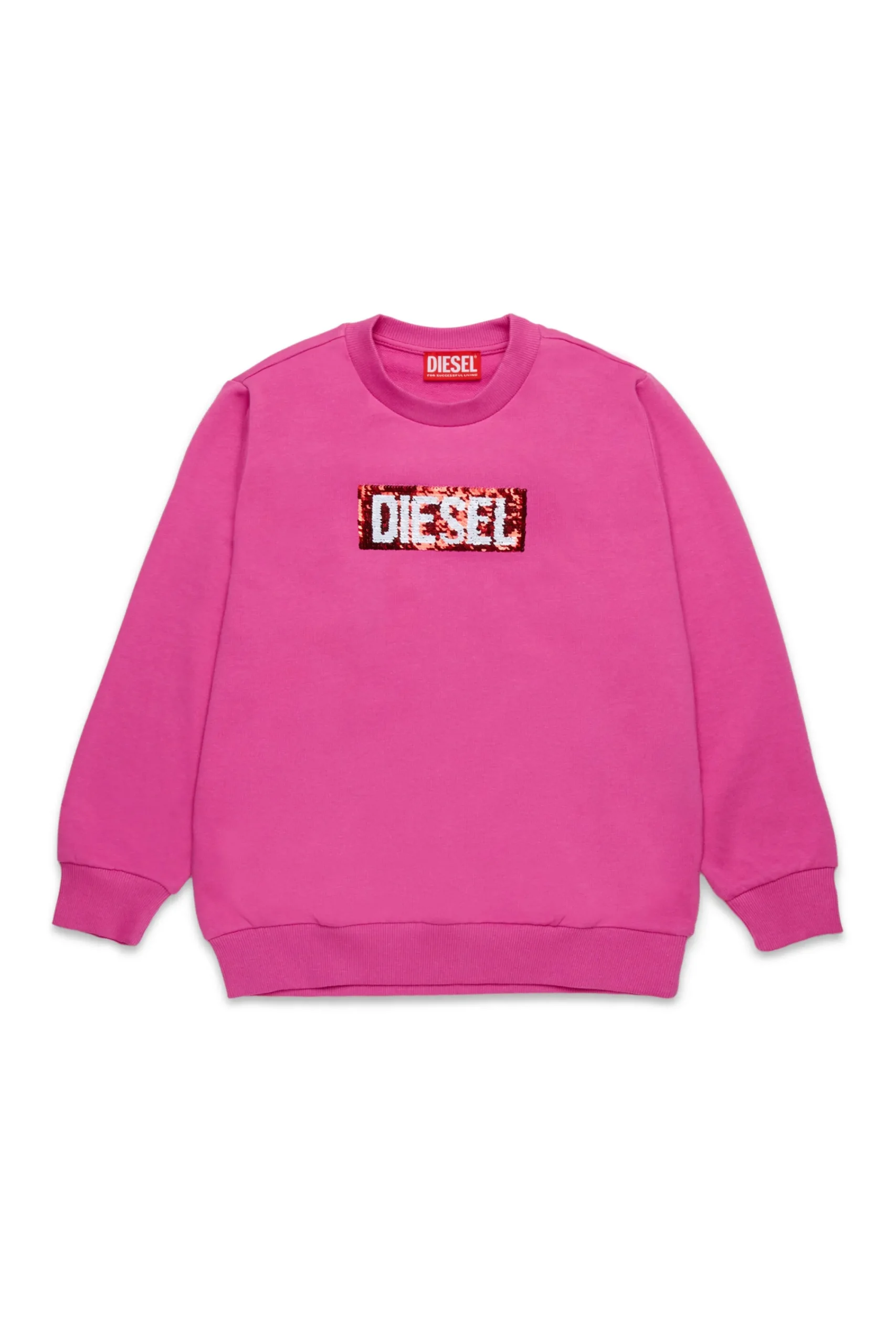 Sweatshirts>DIESEL Crew-neck sweatshirt with sequin logo bright fuxya