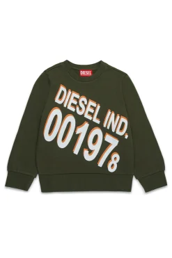 Sweatshirts | Sweatshirts>DIESEL Crew-neck sweatshirt with maxi logo print dusty olive
