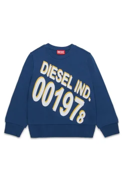 Sweatshirts | Sweatshirts>DIESEL Crew-neck sweatshirt with maxi logo print blue denim